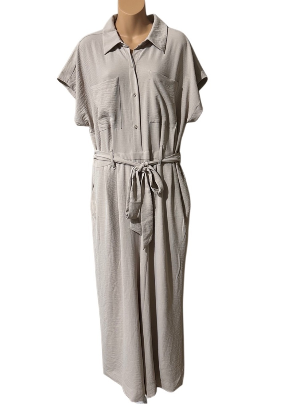 NWT A New Day XL Collared Short Sleeve Belted Jumpsuit Khaki Beige